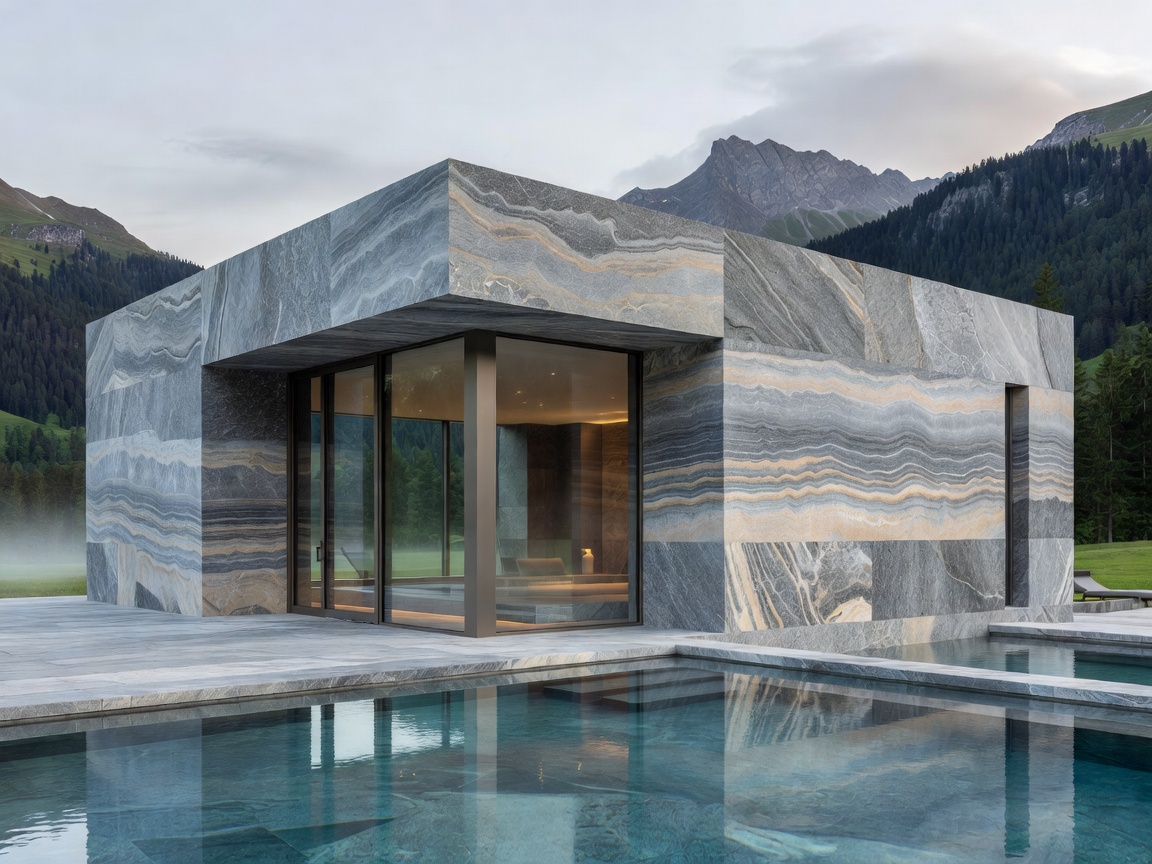 Valser Quartzite Pavilion luxury stone thermal baths in Vals